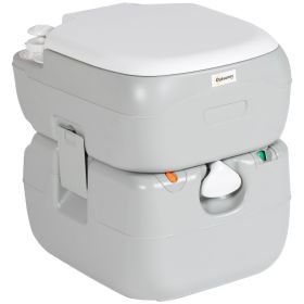 Outsunny Portable Toilet for Adults 5.8 Gallon, Porta Potty with Level Indicator, T-Type Water Outlets and Anti-Leak Handle Pump for Camping, Boa
