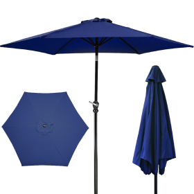 Only Supports Self Pickup  Outdoor Patio Umbrella With Push-button Tilt And Crank Handle, Beach Umbrella For Shade With 6 Sturdy Metal Ribs, UV A (Color: Navy)