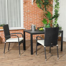 Stackable PE Outdoor Dining Chairs with Cushion (Option: Cream White-980x560x350 mm)