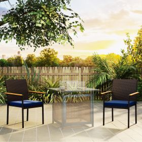 Stackable Patio Dining Chair Set of 2 with Cushions (Option: Blue-880x580x200 mm)