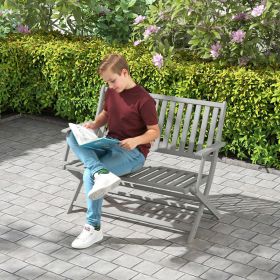 2-Person Foldable Outdoor Bench with Backrest and Armrests for Garden (Option: Gray-1100x470x170 mm)