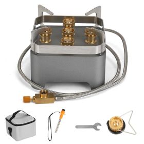 12000W Portable Camping Stove With Cassette Adapter Windproof Outdoor Backpacking Burner With Carrying Case Igniter For Outdoor Hiking Camping Pi (Color: grey)