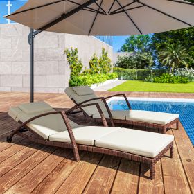Set of 2 Chaise Lounge Chair Outdoor Patio Lounger with 5 Adjustable Back (Option: Beige-1040x650x310 mm)