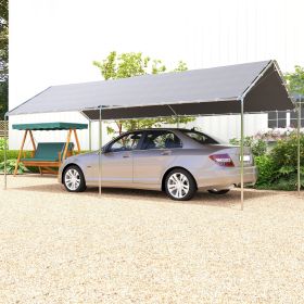 9.6' x 19.5' Carport Heavy Duty Galvanized Car Canopy w/ Included Anchor Kit (Option: Grey-1870x340x220 mm)