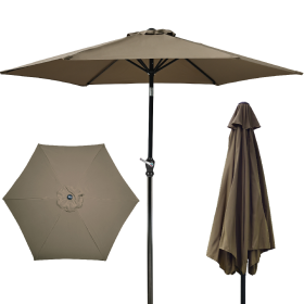 Only Supports Self Pickup  Outdoor Patio Umbrella With Push-button Tilt And Crank Handle, Beach Umbrella For Shade With 6 Sturdy Metal Ribs, UV A (Color: Beige)