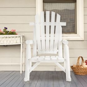 Outdoor Wooden Rocking Chair, Single-Person Adirondack Rocking Patio Chair with Rustic High Back, Slatted Seat and Backrest for Indoor, Backyard, (Option: White-1030x670x180 mm)