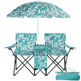 Camping Chairs, Folding Double Chair With Removable Umbrella, Cup Holders, Cooler Bag, Side Pocket & Carry Bag, For Beach, Outdoor, Sports, Conce (Option: Style1)