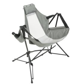 Hammock Camping Chair Folding Portable Rocking Chair Aluminum Alloy Adjustable Backrest With Pillow Cup Holder Outdoor Travel Lawn  Lounge Chair (Color: grey)