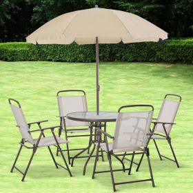 6 Piece Patio Dining Set for 4 with Umbrella (Option: Beige-1080x200x880 mm)