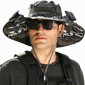 Unisex Wide Brim Solar Fan Outdoor Fishing Hat-Solar & USB Charging, Sunscreen Sun Hat With Fan, Camping Uv Protection (Color: S1)