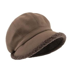 Fleece Lined Beret for Women Fleece Bucket Hat Painter Hat (Color: brown)