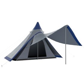 Outsunny 15.4'x15.4'x8.5' Teepee Tent, Waterproof Camping Tent with Porch Area, Floor and Carry Bag, for 2-3 Person Outdoor Backpacking Camping H (Color: as Pic)