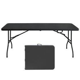 6ft Folding Table, Portable Plastic Table for Camping, Picnics, Parties, High Load Bearing Foldable Table Black (Color: as Pic)