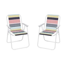 Folding Beach Chair, Lightweight Beach Chair with High Back, Portable Foldable Camping Chair Lawn Chair with Hard Armrest, Colorful Stripes (Quantity: 2pcs)