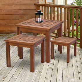 3 Piece Outdoor Side Nesting Table Patio Set with Acacia Build & Multi-Functional Design (Option: Teak-560x560x200 mm)